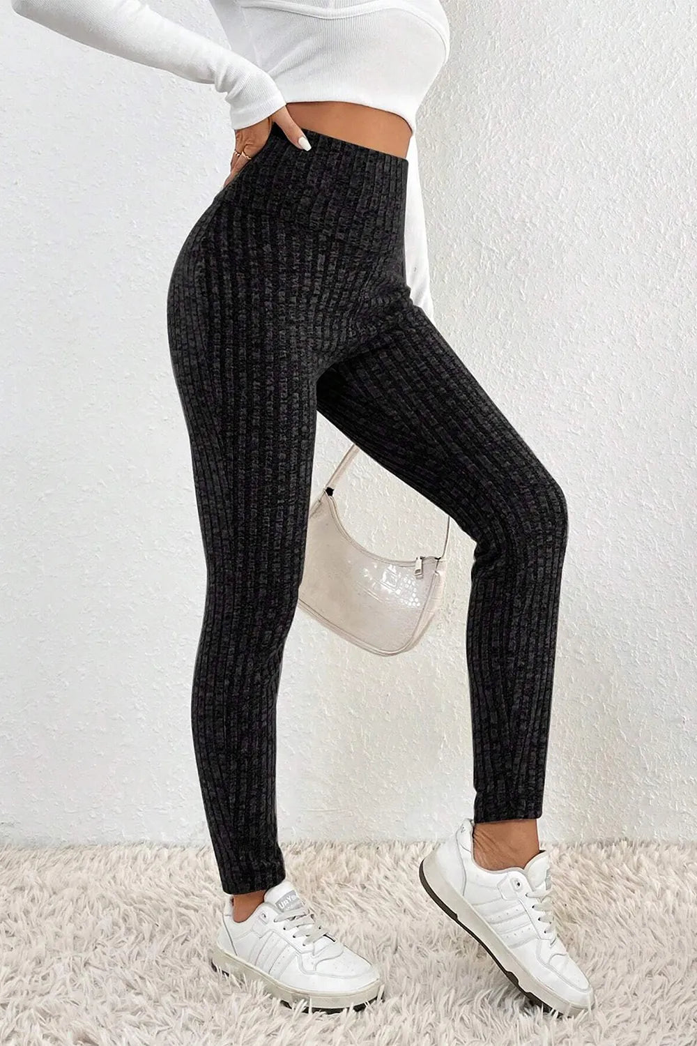 Ribbed High Waist Leggings - Leggings by Trendsi | Available at Handbags Specialist Headquarter