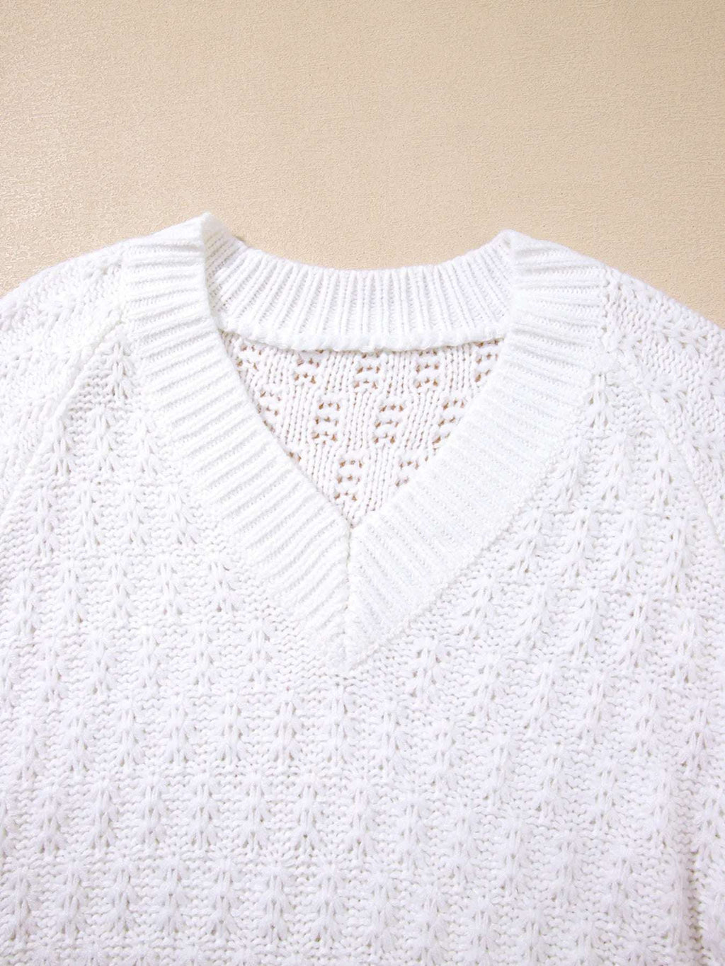 Textured Knit Ribbed Edge V Neck Loose Sweater - Tops by Trendsi | Available at Handbags Specialist Headquarter