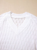 Textured Knit Ribbed Edge V Neck Loose Sweater - Tops by Trendsi | Available at Handbags Specialist Headquarter