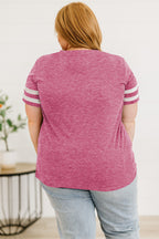 Plus Size Striped V-Neck Tee Shirt - Plus Size Shirts by Trendsi | Available at Handbags Specialist Headquarter