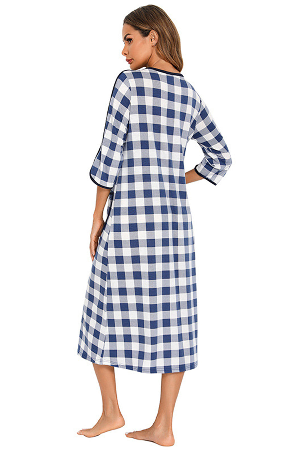 Round Neck Three-Quarter Sleeve Midi Night Dress - Sleepwear by Trendsi | Available at Handbags Specialist Headquarter