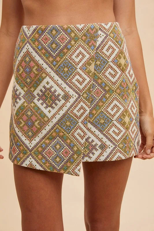 Annie Wear Ethic Woven Jacquard Wrap Mini Skirt - Skirts by Trendsi | Available at Handbags Specialist Headquarter