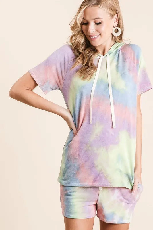 BiBi Tie Dye French Terry Hoodie Top and Bottom Set -  by Trendsi | Available at Handbags Specialist Headquarter