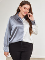 Plus Size Two-Tone Long Sleeve Shirt - Plus Size Shirts by Trendsi | Available at Handbags Specialist Headquarter
