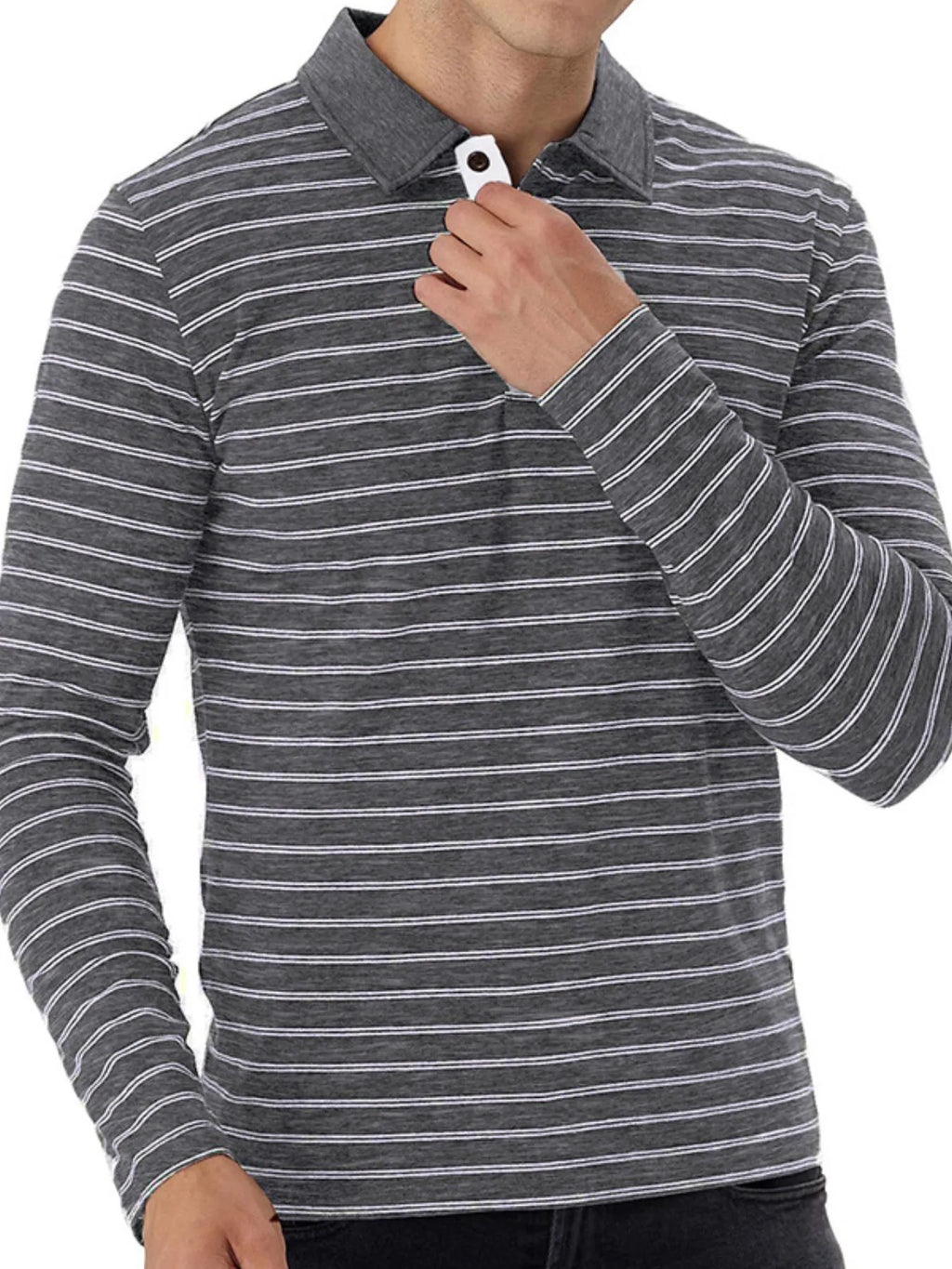 Men's Striped Long Sleeve Polo Shirt - Men's Polo shirt by Trendsi | Available at Handbags Specialist Headquarter