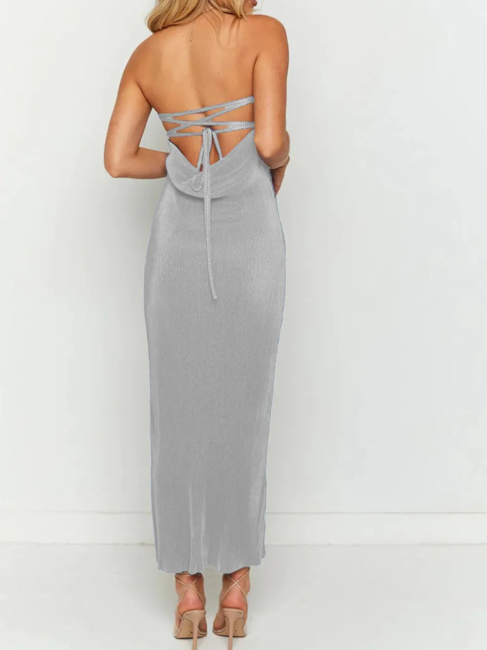 Lace-Up Back Tube Maxi Dress - Maxi Dress by Trendsi | Available at Handbags Specialist Headquarter