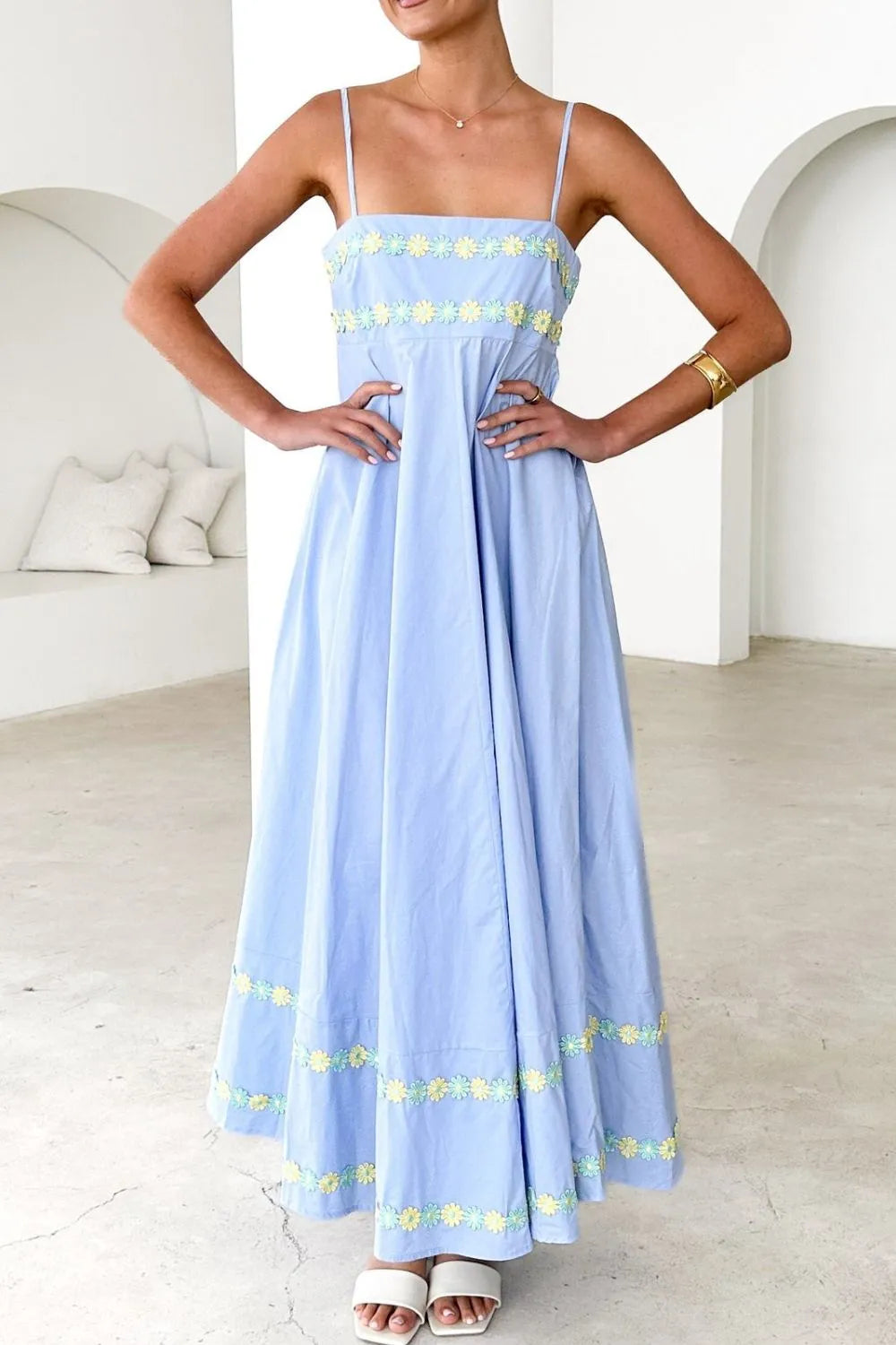 Floral Embroidered Spaghetti Strap Maxi Dress - Maxi Dress by Trendsi | Available at Handbags Specialist Headquarter