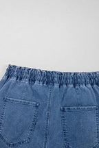 Drawstring High Waist Denim Shorts with Pockets - Women / Jeans & Denim by Trendsi | Available at Handbags Specialist Headquarter