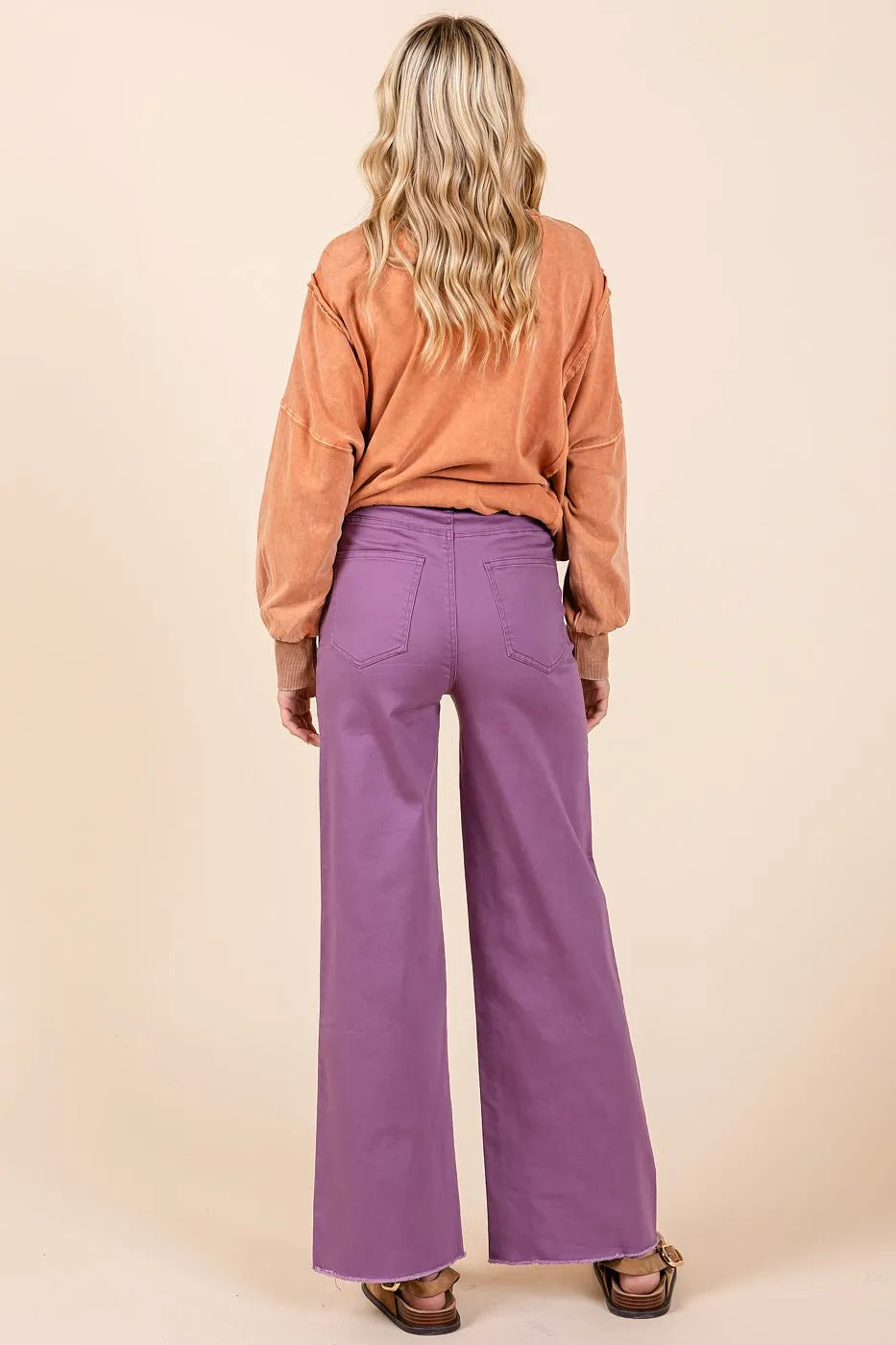 Mittoshop Twill High Waisted Button Fly Wide Leg Pants - Women Pants by Trendsi | Available at Handbags Specialist Headquarter