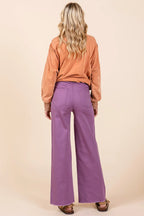 Mittoshop Twill High Waisted Button Fly Wide Leg Pants - Women Pants by Trendsi | Available at Handbags Specialist Headquarter