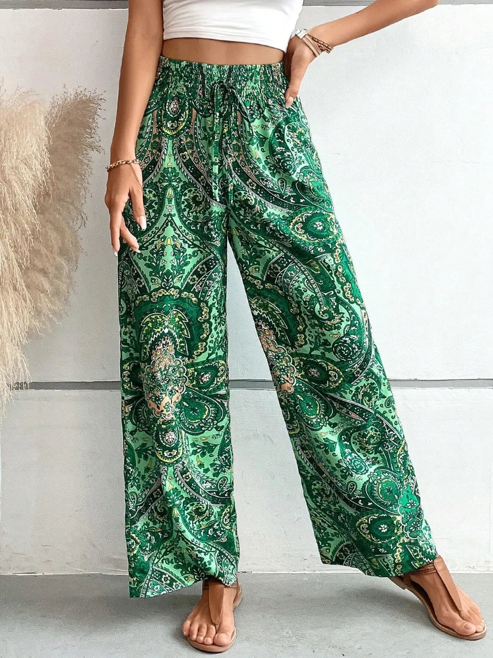 Printed Wide Leg Pants - Women Pants by Trendsi | Available at Handbags Specialist Headquarter