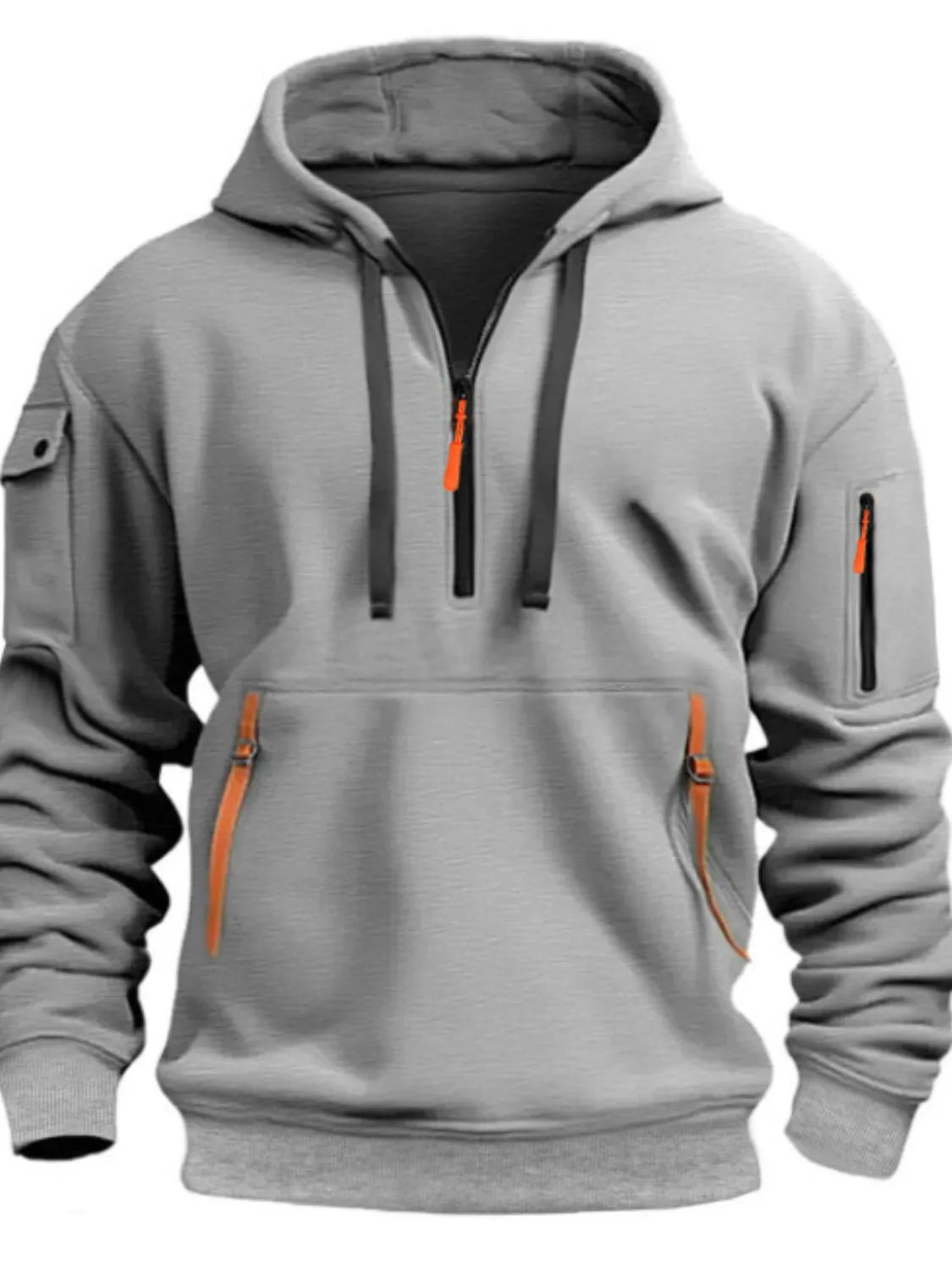 Men's Full Size Half Zip Drawstring Hoodie Plus Size - Men's Sweatshirts by Trendsi | Available at Handbags Specialist Headquarter