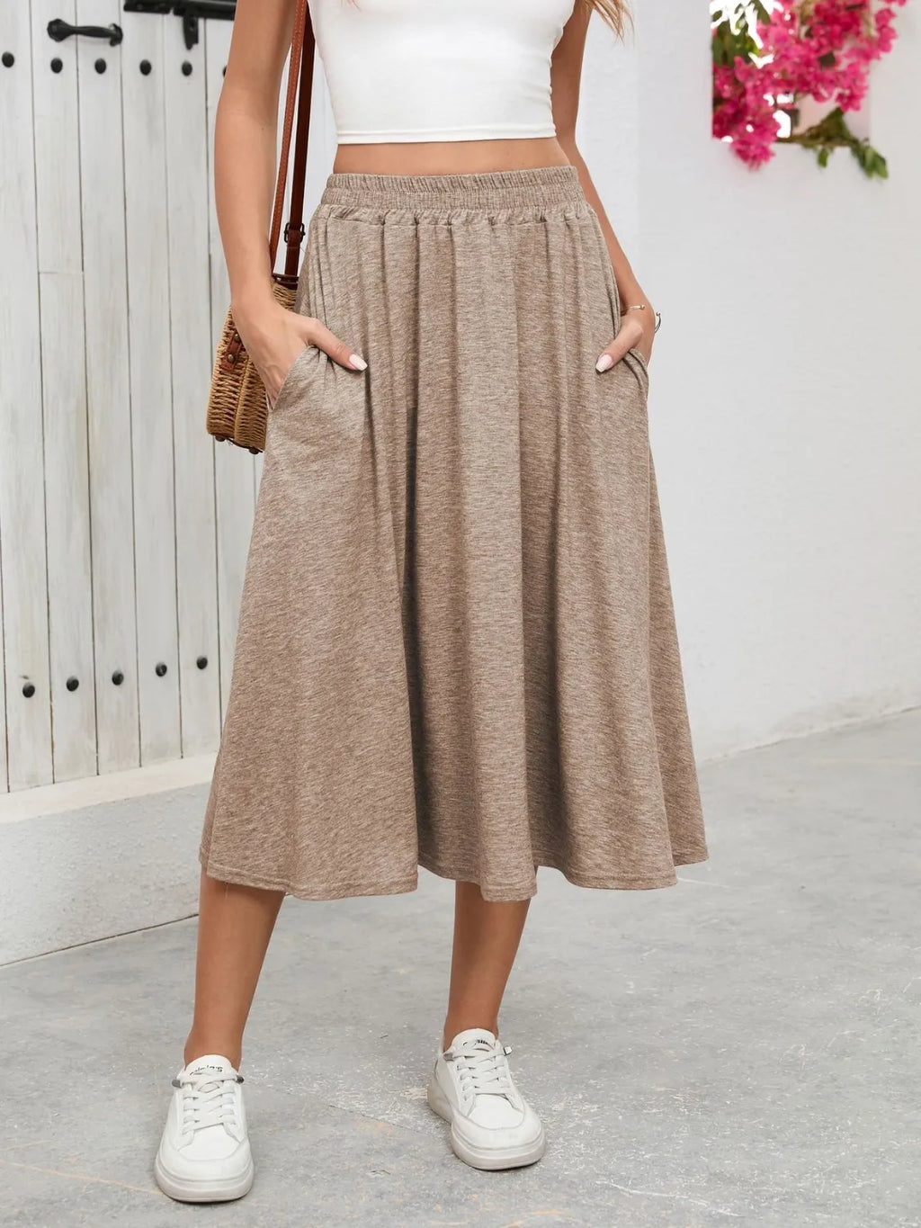 Elastic Waist Skirt With Pockets - Skirts by Trendsi | Available at Handbags Specialist Headquarter