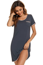 Contrast Trim Pocketed Round Neck Lounge Dress - Sleepwear by Trendsi | Available at Handbags Specialist Headquarter