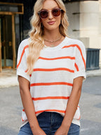 Striped Oversized Casual Sweater with Relaxed Fit - Tops by Trendsi | Available at Handbags Specialist Headquarter