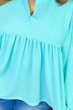 Plus Size Textured Peplum Long Sleeve Blouse - Plus Size Shirts by Trendsi | Available at Handbags Specialist Headquarter