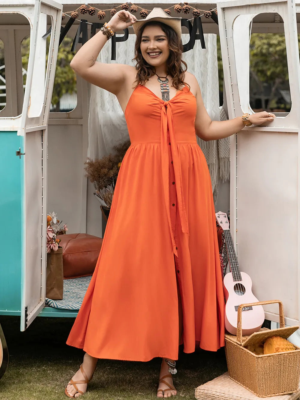 Plus Size Halter Neck Midi Dress - Dresses by Trendsi | Available at Handbags Specialist Headquarter