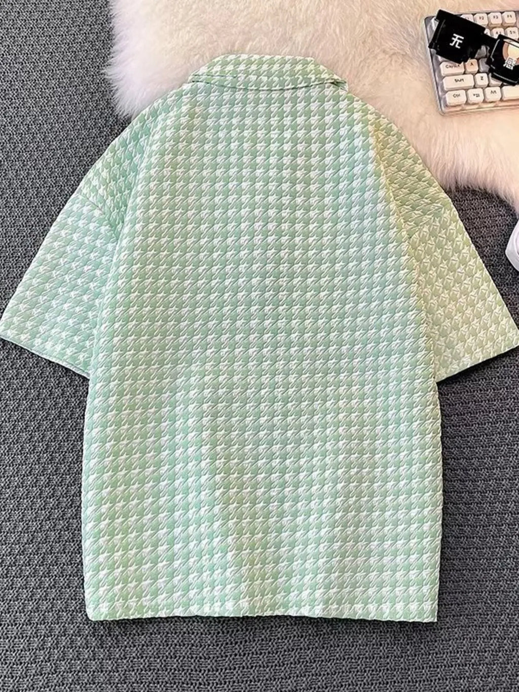 Men's Plus Size Houndstooth Pattern Short Sleeve Polo Shirt - Men's Polo shirt by Trendsi | Available at Handbags Specialist Headquarter