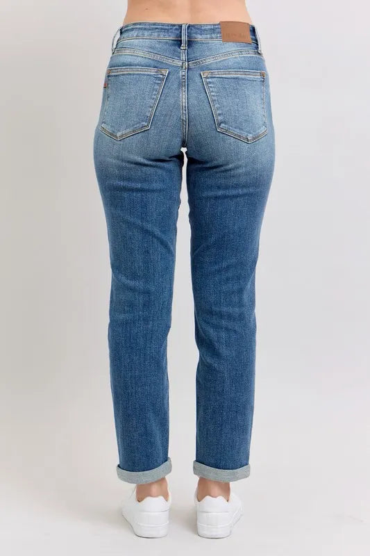 Judy Blue Full Size Mid Rise Skinny Cuff Jeans with Pockets Plus Size - Women / Jeans & Denim by Trendsi | Available at Handbags Specialist Headquarter