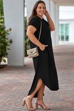 Plus Size V-Neck Short Sleeve Maxi Dress - Dresses by Trendsi | Available at Handbags Specialist Headquarter
