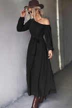 Belted One-Shoulder Tiered Maxi Dress - Maxi Dress by Trendsi | Available at Handbags Specialist Headquarter