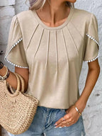 Full Size Round Neck Petal Sleeve Blouse Plus Size - Women Tops by Trendsi | Available at Handbags Specialist Headquarter