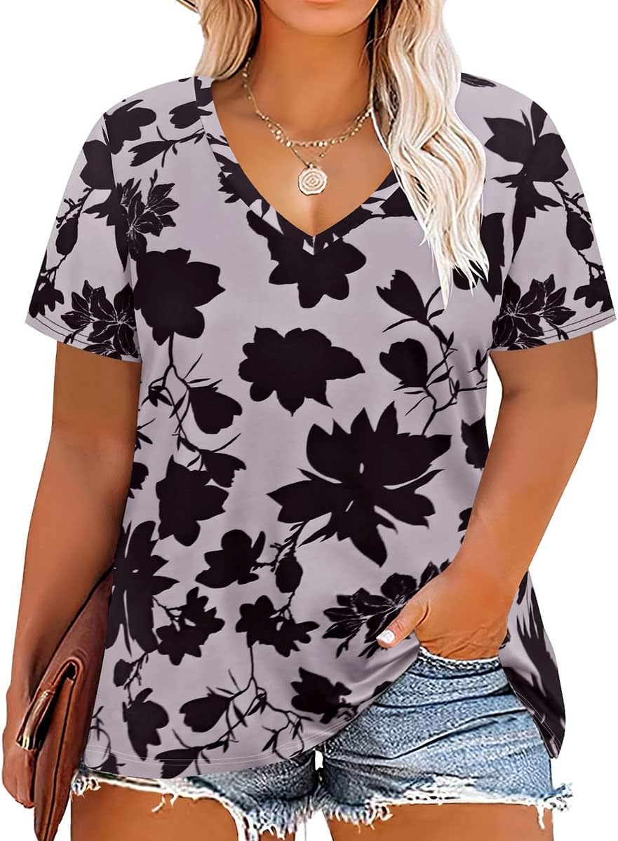 Floral V-Neck Plus Size Tunic Tops for Women - Women's T Shirts by Handbags Specialist Headquarter | Available at Handbags Specialist Headquarter