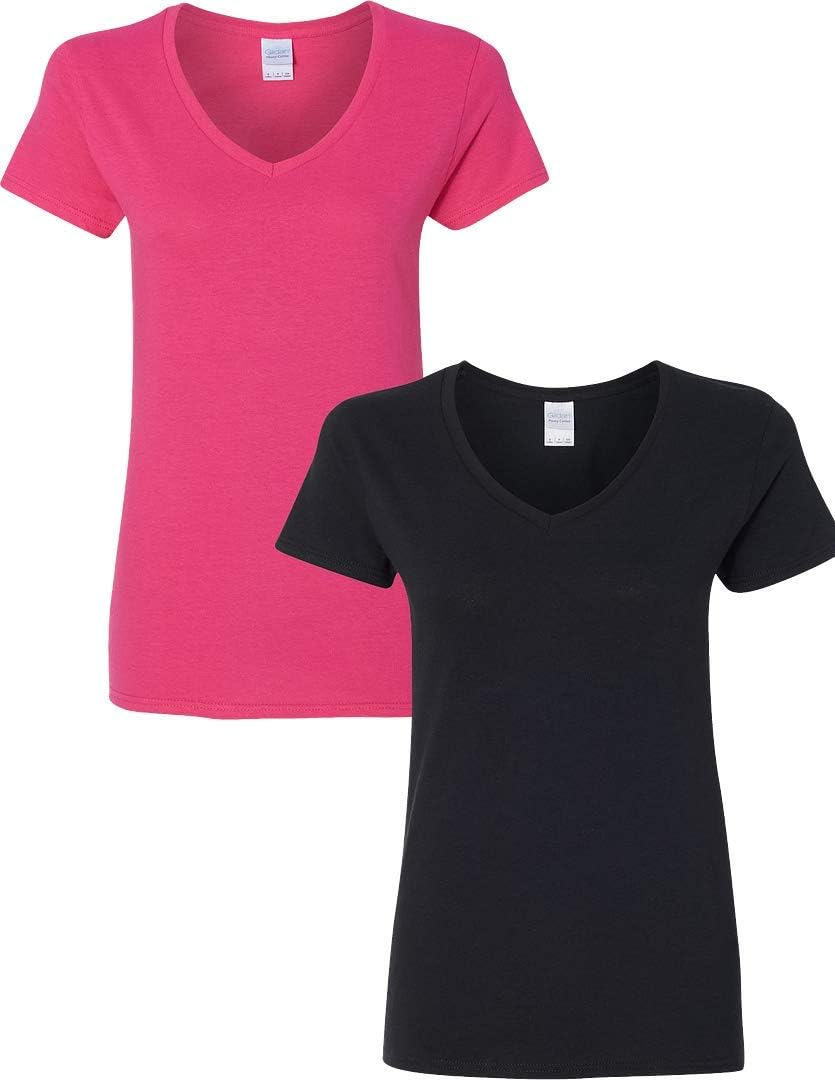 Gildan V-Neck Cotton Tee Duo for Women - Women's T Shirts by Handbags Specialist Headquarter | Available at Handbags Specialist Headquarter
