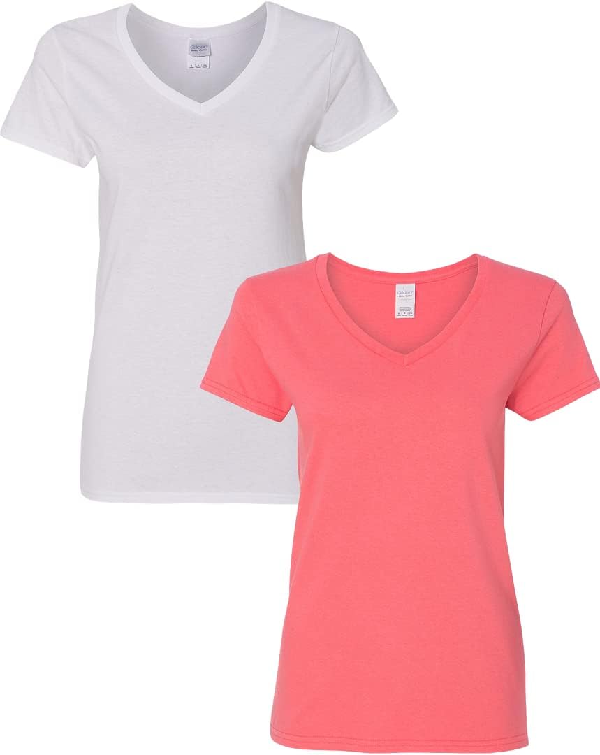 Gildan V-Neck Cotton Tee Duo for Women - Women's T Shirts by Handbags Specialist Headquarter | Available at Handbags Specialist Headquarter