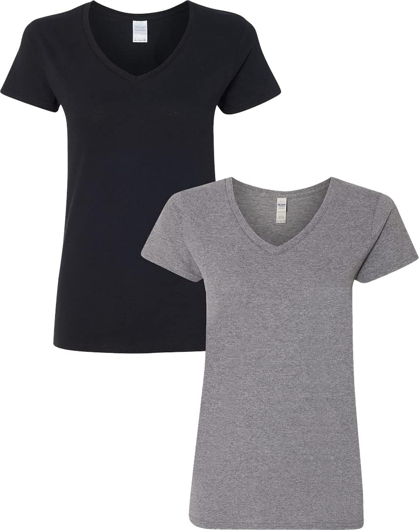 Gildan V-Neck Cotton Tee Duo for Women - Women's T Shirts by Handbags Specialist Headquarter | Available at Handbags Specialist Headquarter