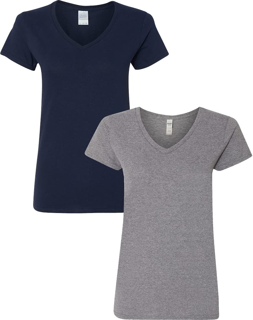 Gildan V-Neck Cotton Tee Duo for Women - Women's T Shirts by Handbags Specialist Headquarter | Available at Handbags Specialist Headquarter