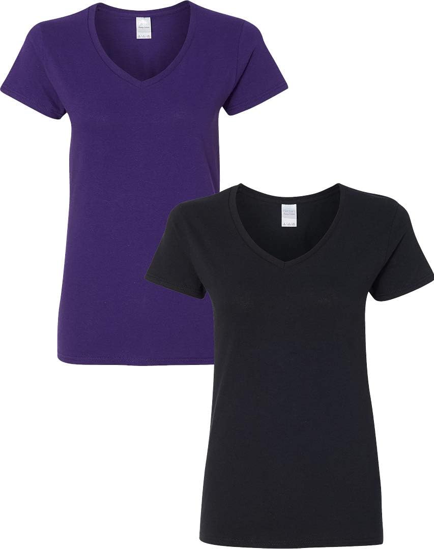 Gildan V-Neck Cotton Tee Duo for Women - Women's T Shirts by Handbags Specialist Headquarter | Available at Handbags Specialist Headquarter