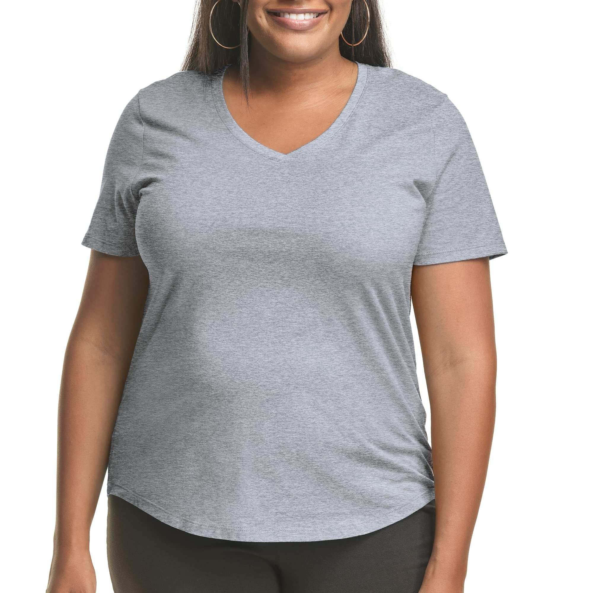 Hanes Plus Size V-Neck Cotton Tee for Women - Women's T Shirts by Handbags Specialist Headquarter | Available at Handbags Specialist Headquarter