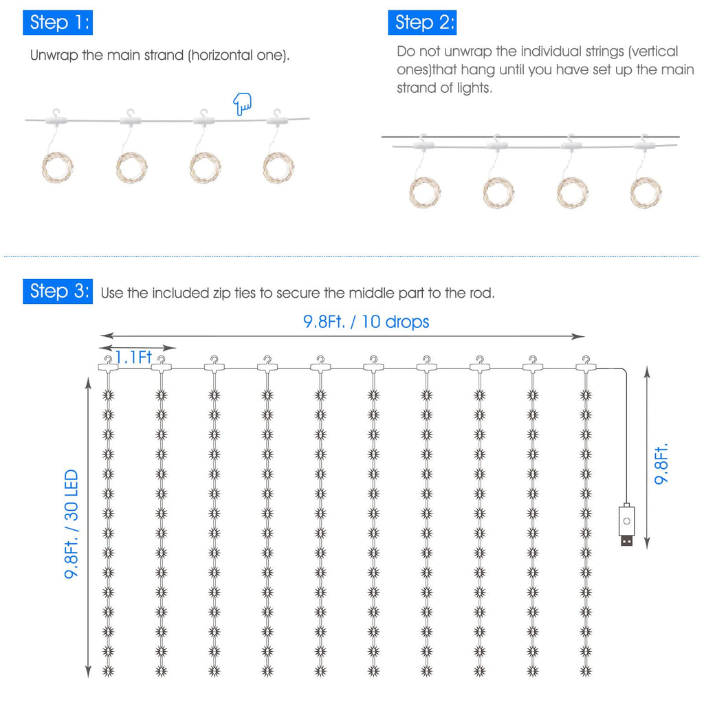 Minetom 300 LED Dimmable Fairy Curtain Lights - Decor by Handbags Specialist Headquarter | Available at Handbags Specialist Headquarter