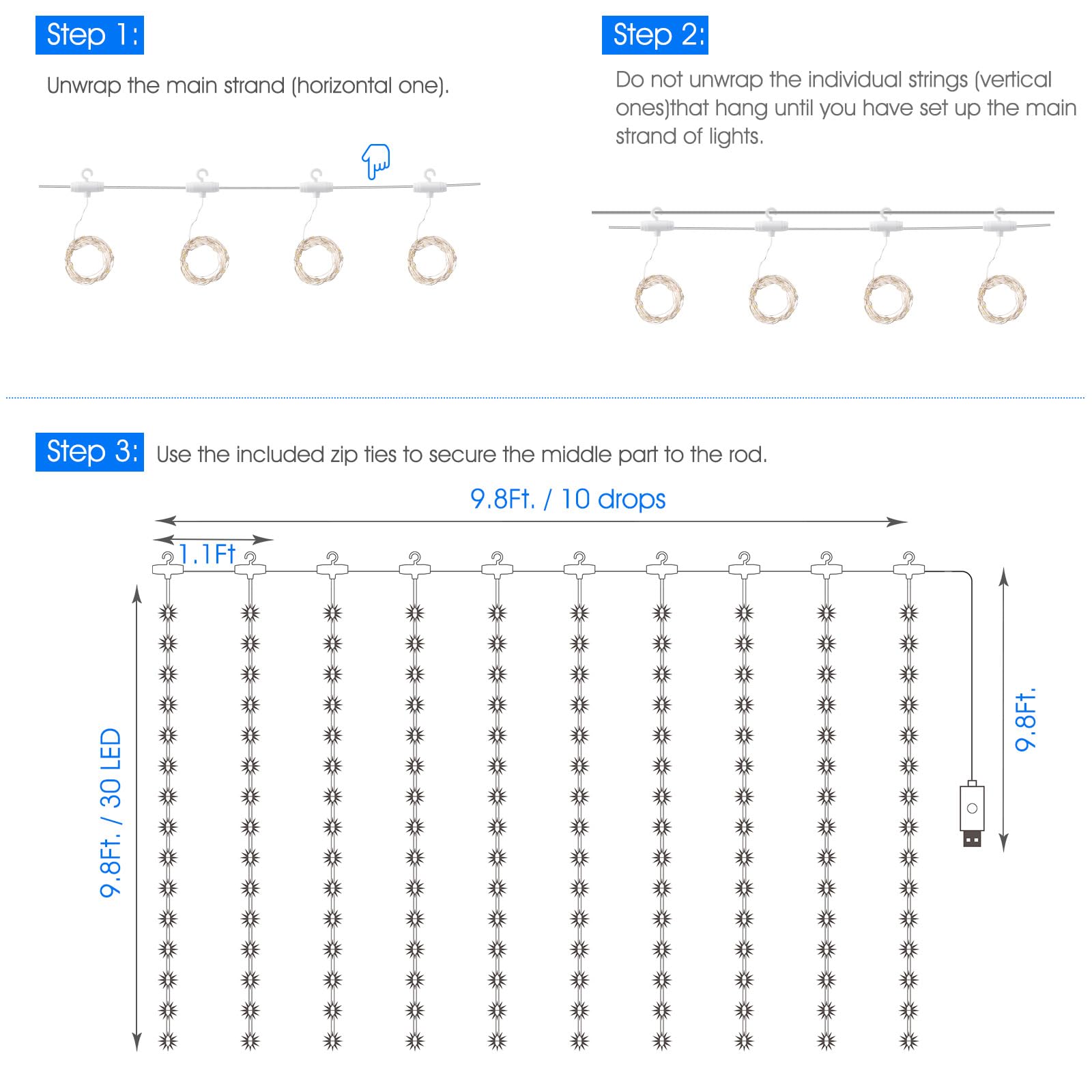 Minetom 300 LED Dimmable Fairy Curtain Lights - Decor by Handbags Specialist Headquarter | Available at Handbags Specialist Headquarter