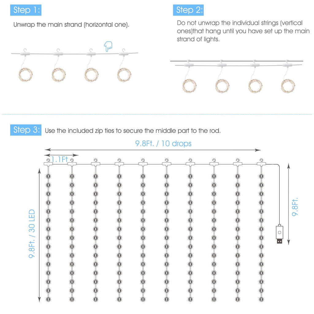 Minetom 300 LED Dimmable Fairy Curtain Lights - Decor by Handbags Specialist Headquarter | Available at Handbags Specialist Headquarter