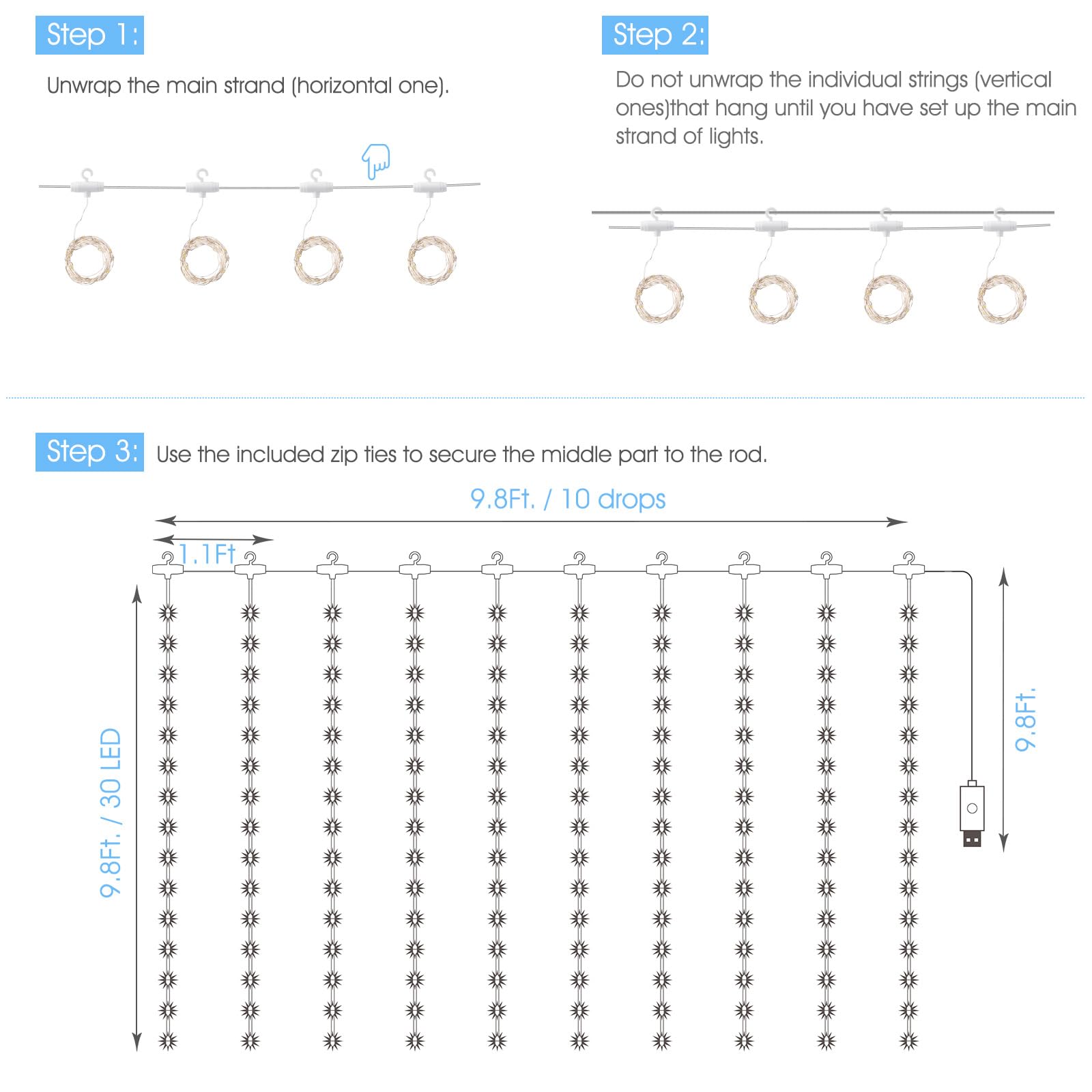 Minetom 300 LED Dimmable Fairy Curtain Lights - Decor by Handbags Specialist Headquarter | Available at Handbags Specialist Headquarter
