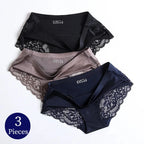 WHPC 3PCS/Set Lace Women's Panties Big Size 4XL Soft Cozy Underwear Female Silk Satin Briefs Breathable Underpants Sexy Lingerie [UND] - Bottoms by WarmSteps Lingerie Store | Available at Handbags Specialist Headquarter