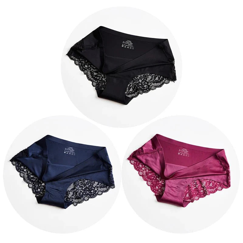 WHPC 3PCS/Set Lace Women's Panties Big Size 4XL Soft Cozy Underwear Female Silk Satin Briefs Breathable Underpants Sexy Lingerie [UND] - Bottoms by WarmSteps Lingerie Store | Available at Handbags Specialist Headquarter