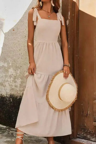 Graceful Layers: Tie-Shoulder Smocked Dress - Dresses by Trendsi | Available at Handbags Specialist Headquarter