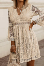 Lace V-Neck Three-Quarter Sleeve Dress - Dresses by Trendsi | Available at Handbags Specialist Headquarter