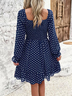 Smocked Polka Dot Long Sleeve Dress - Dresses by Trendsi | Available at Handbags Specialist Headquarter