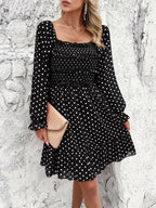 Smocked Polka Dot Long Sleeve Dress - Dresses by Trendsi | Available at Handbags Specialist Headquarter