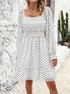 Smocked Polka Dot Long Sleeve Dress - Dresses by Trendsi | Available at Handbags Specialist Headquarter