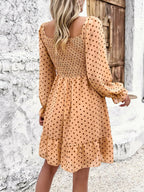 Smocked Polka Dot Long Sleeve Dress - Dresses by Trendsi | Available at Handbags Specialist Headquarter