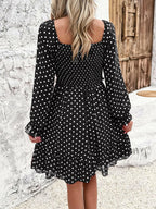 Smocked Polka Dot Long Sleeve Dress - Dresses by Trendsi | Available at Handbags Specialist Headquarter