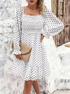 Smocked Polka Dot Long Sleeve Dress - Dresses by Trendsi | Available at Handbags Specialist Headquarter